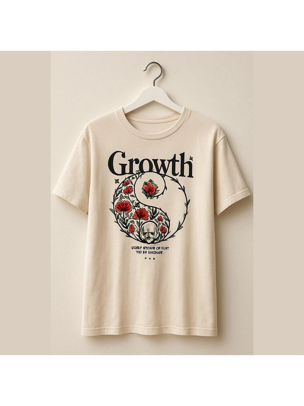 Growth Floral Yin Yang Short Sleeve Tee Cream Size 3X